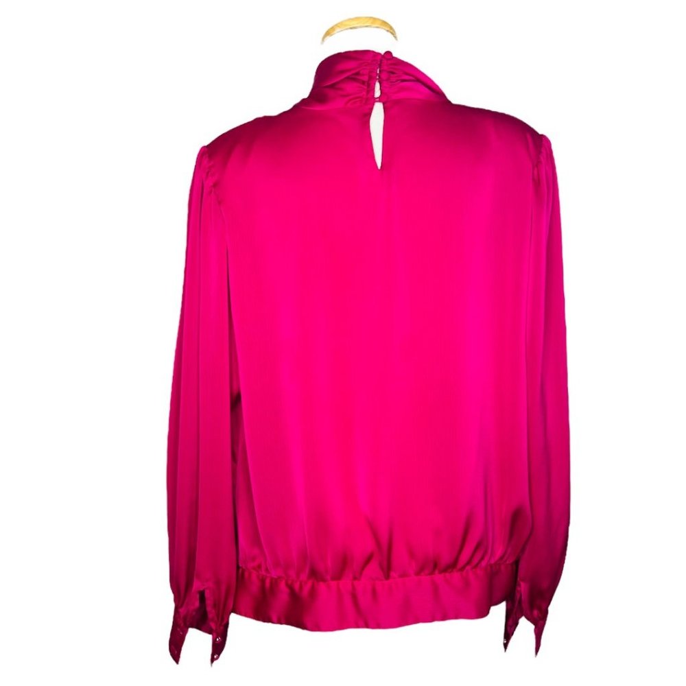 80s Liz Claiborne CollectionSilk Blouse Cowl Neck Dolman Sleeves Hot Pink 14 - Picture 5 of 11